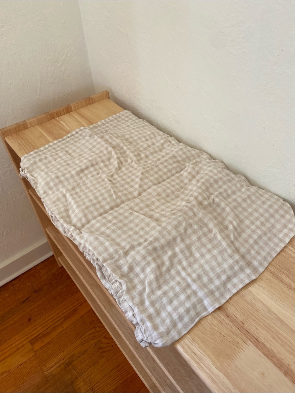 Gingham beige standard linen pillowcase covers - set of two